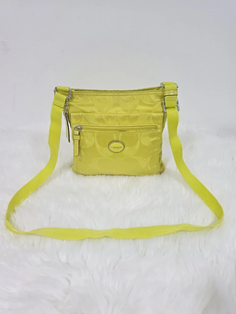 Coach F77408 Crossbody Bag Yellow Signature Nylon Women’s Shoulder Bag